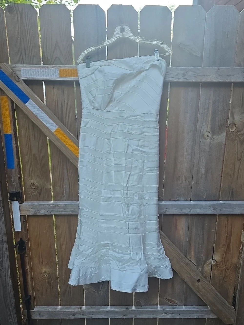Strapless White Ruffled Hem Dress